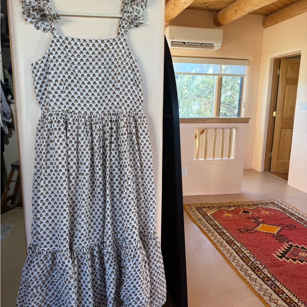 Daughters of India - XL White and Brown Patterned maxi Dress